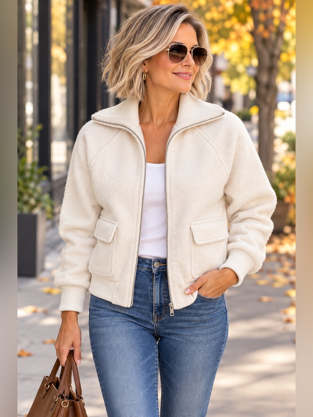 Joie Premium Fleece Bomber Jacket Ivory Size S/P